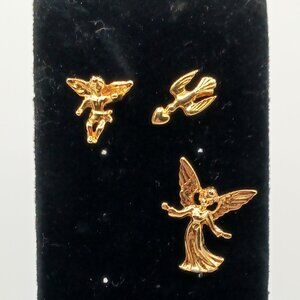 Vintage Lot of Gold Guardian Angel, Cherub, Peace Dove Lapel Pins